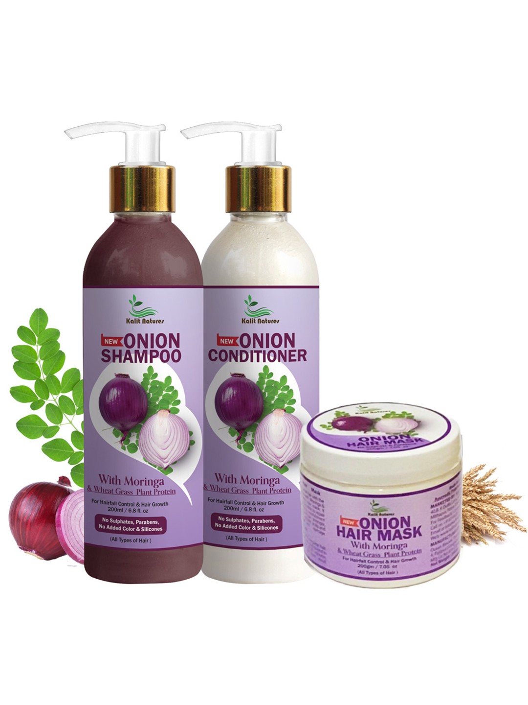 

Kalit Natures Onion With Moringa Hair Shampoo With Conditioner & Hair Mask, Purple