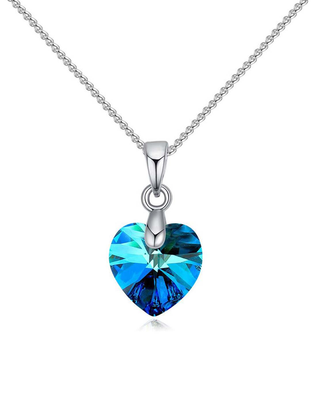 

Yellow Chimes Heart Shaped Swarovski Crystal Studded Pendant with Chain, Blue