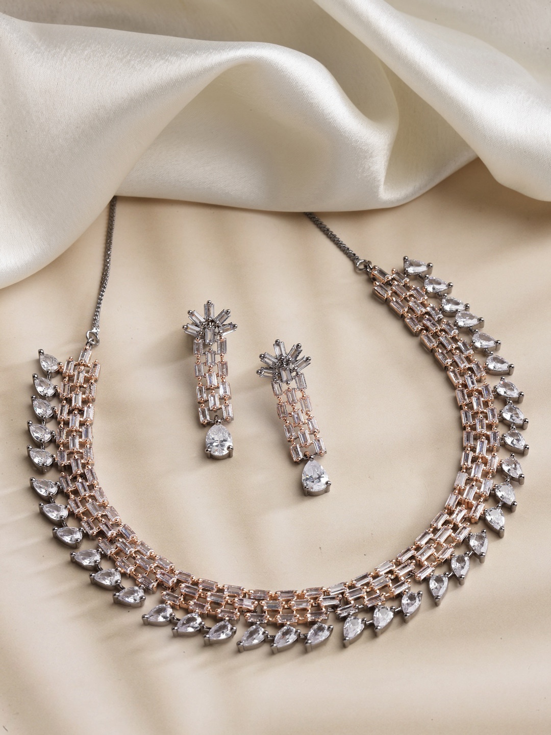 

ZENEME Rose Gold-Plated Crystal-Studded Jewellery Set