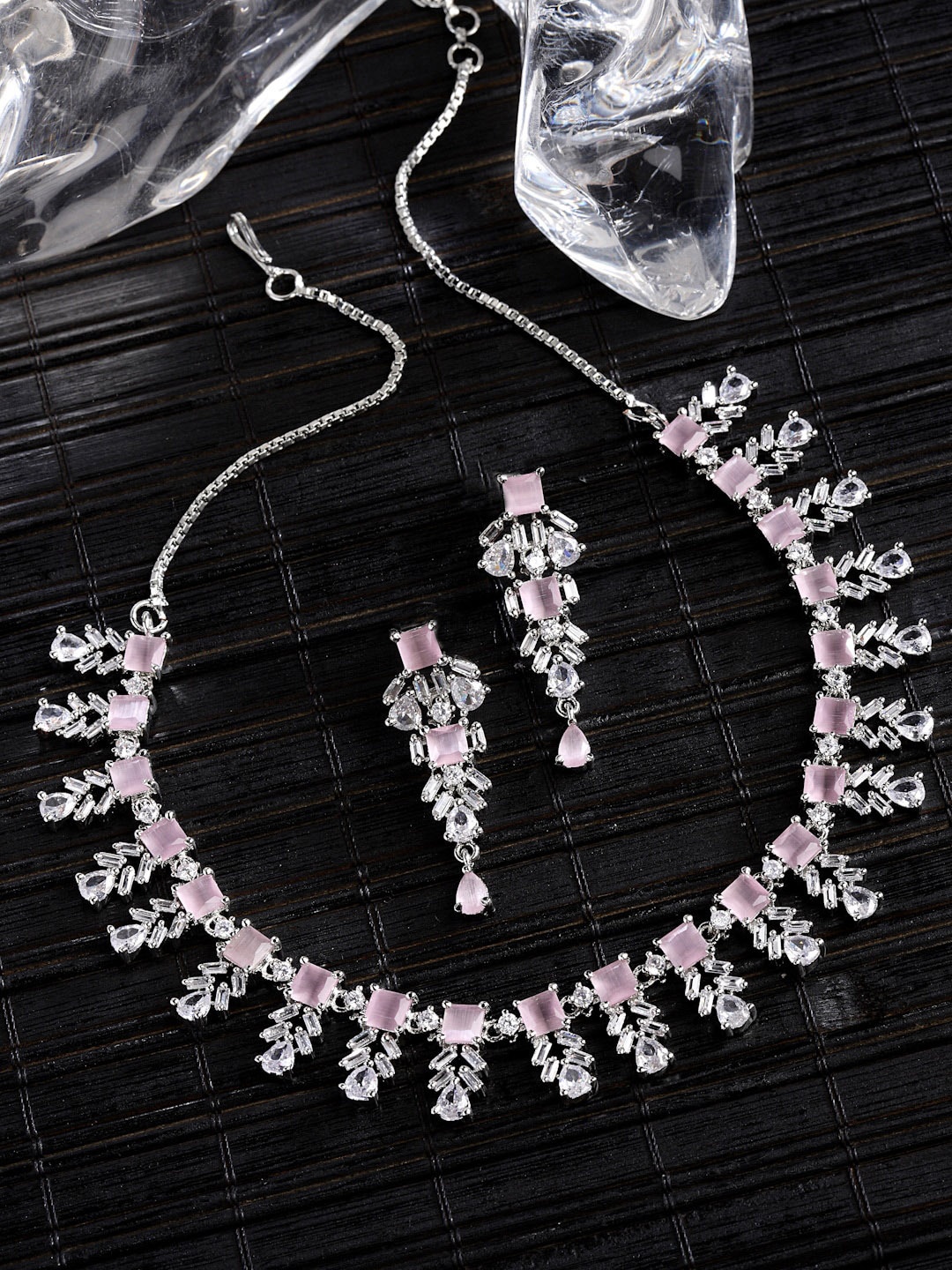 

ZENEME Rhodium-Plated AD-Studded Jewellery Set, Silver