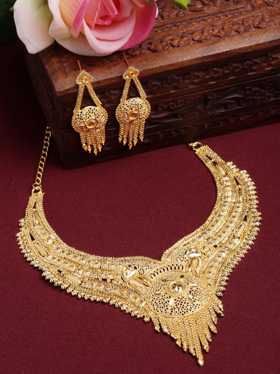 

ZENEME Gold-Plated Antique Jewellery Set