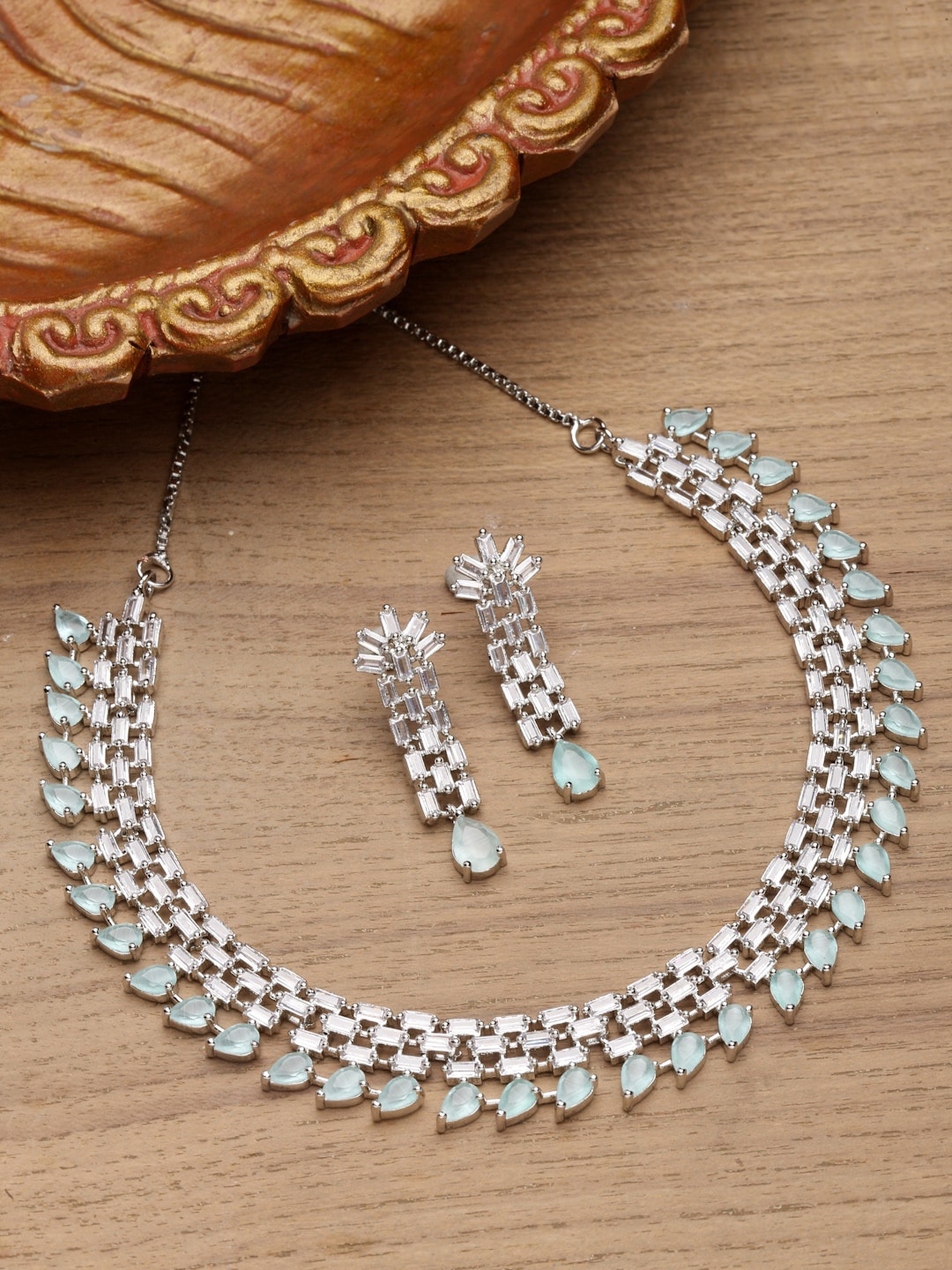 

ZENEME Rhodium-Plated AD-Studded Jewellery Set, Silver