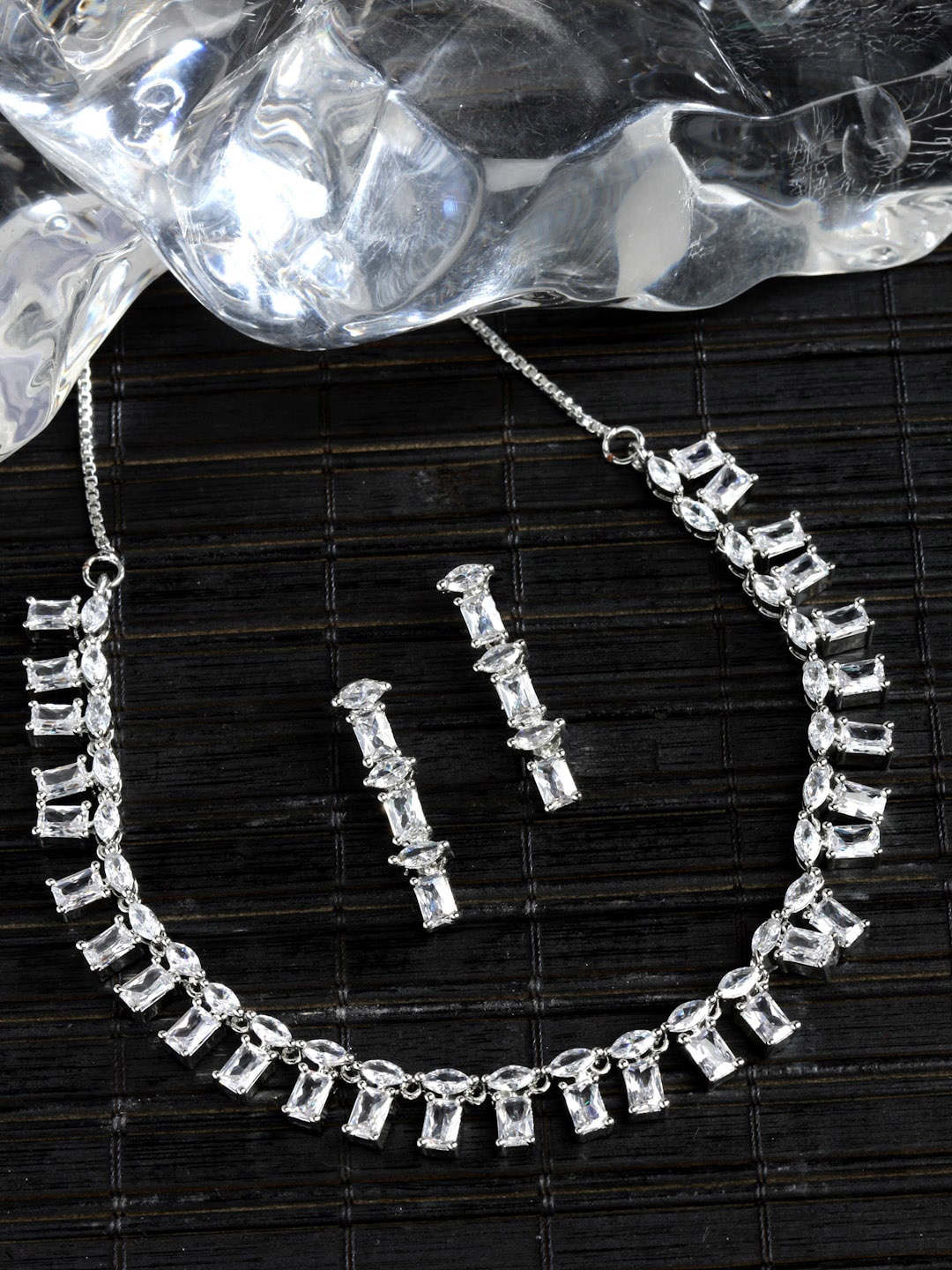 

ZENEME Silver-Plated AD Studded Jewellery Set