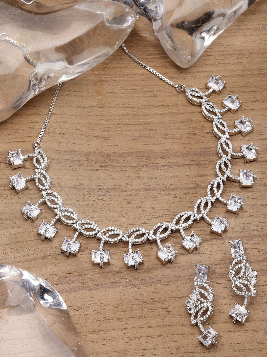 

ZENEME Silver-Plated AD-Studded Jewellery Set