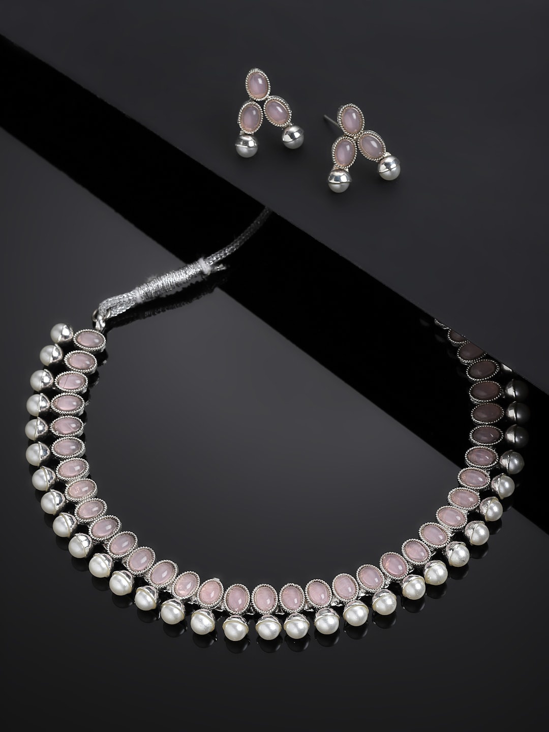 

ZENEME Silver-Plated CZ-Studded Jewellery Set, Pink