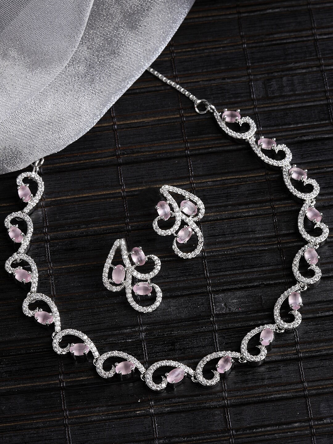 

ZENEME Rhodium-Plated AD-Studded Jewellery Set, Silver