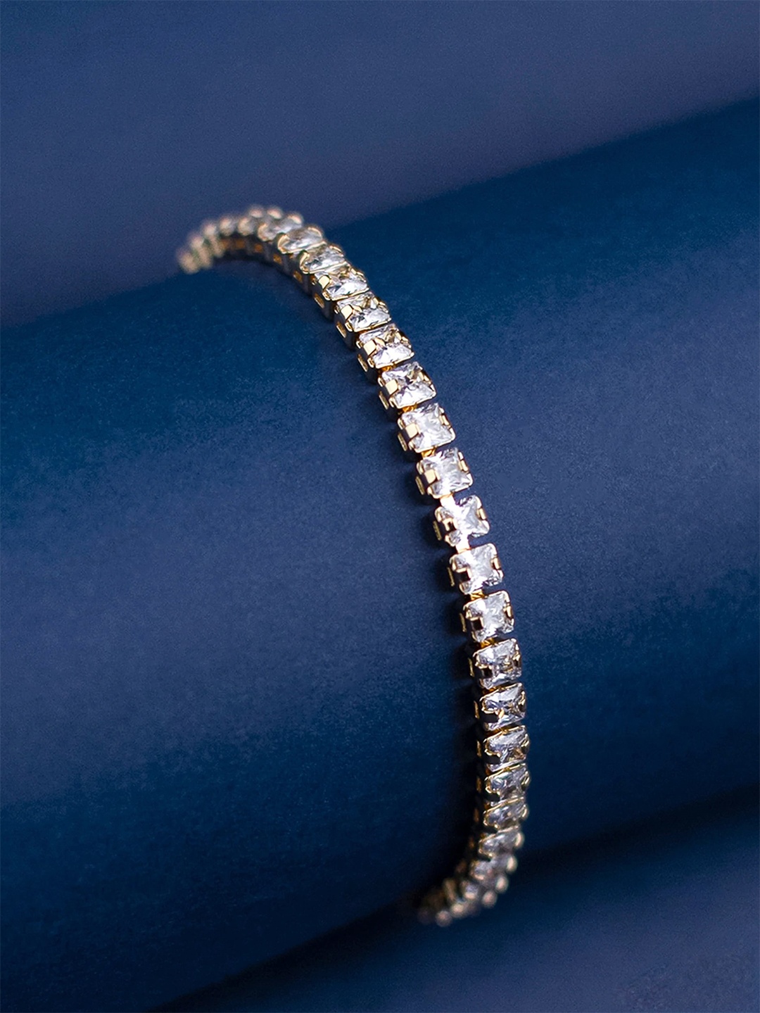 

Bling Sutra Women Brass Crystals Gold-Plated Bangle-Style Bracelet