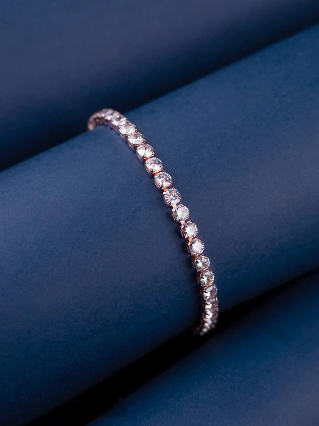 

Bling Sutra Women Brass Crystals Rose Gold-Plated Link Bracelet