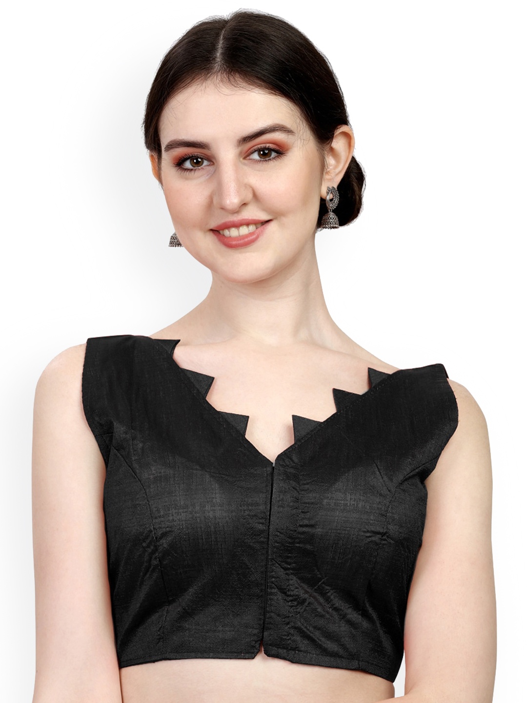 

PUJIA MILLS Fancy Sleeveless V Neck Saree Blouse, Black