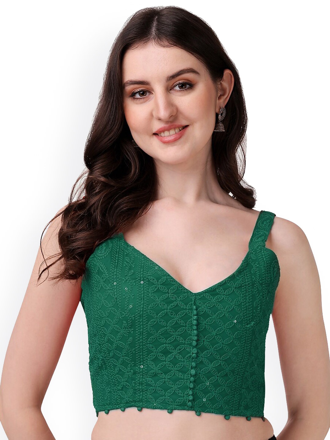 

PUJIA MILLS Embroidered Saree Blouse, Green