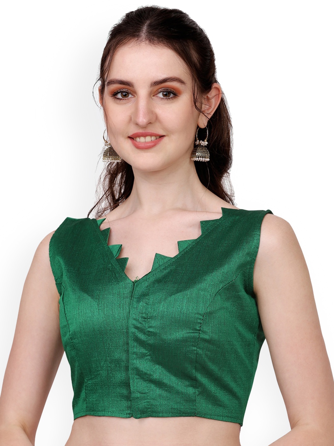 

PUJIA MILLS Sleeveless Saree Blouse, Green