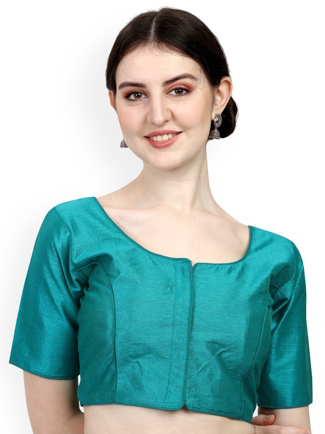 

PUJIA MILLS Silk Half Sleeves Saree Blouse, Teal