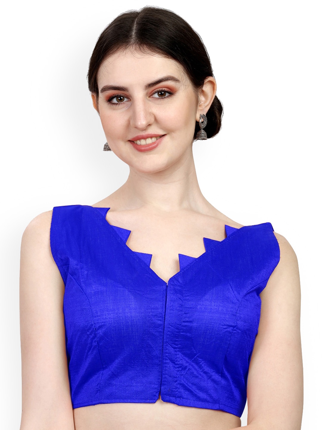 

PUJIA MILLS Readymade Sleeveless & V-Neck Saree Blouse, Blue