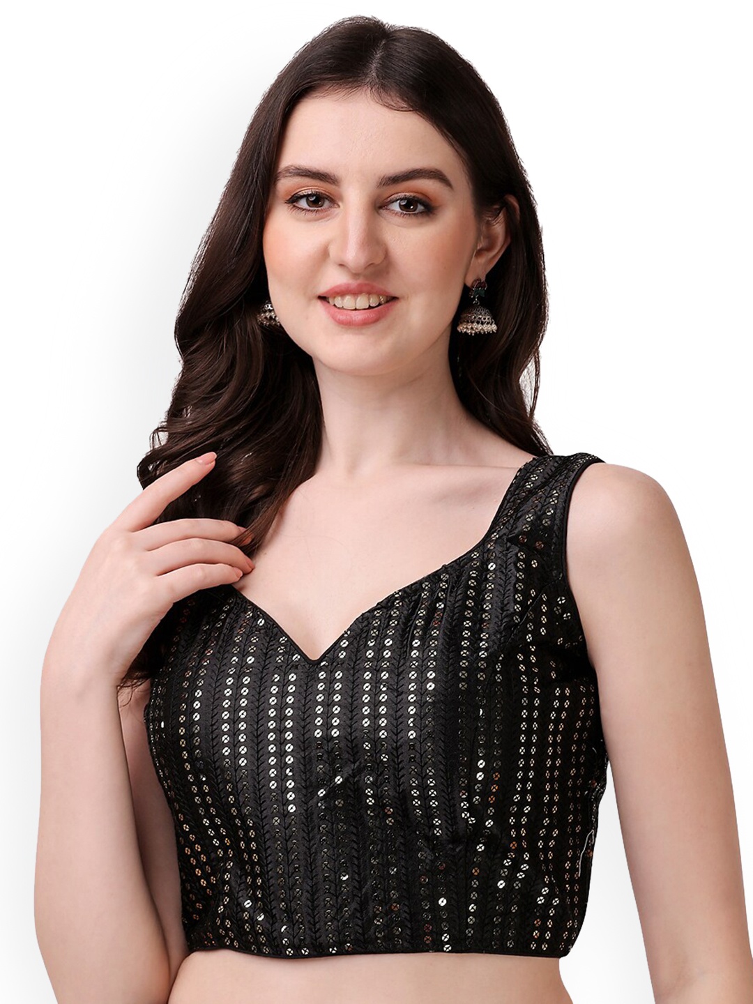 

PUJIA MILLS Embroidered Readymade Saree Blouse, Black