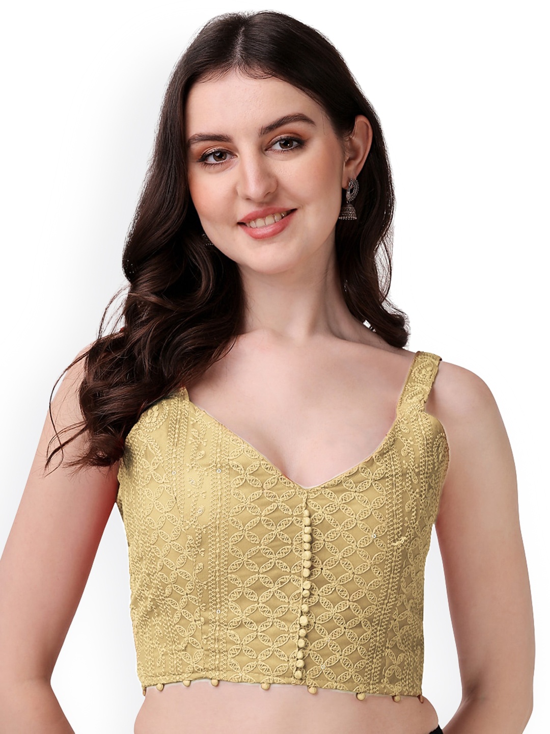 

PUJIA MILLS Embroidered Sleeveless Saree Blouse, Gold