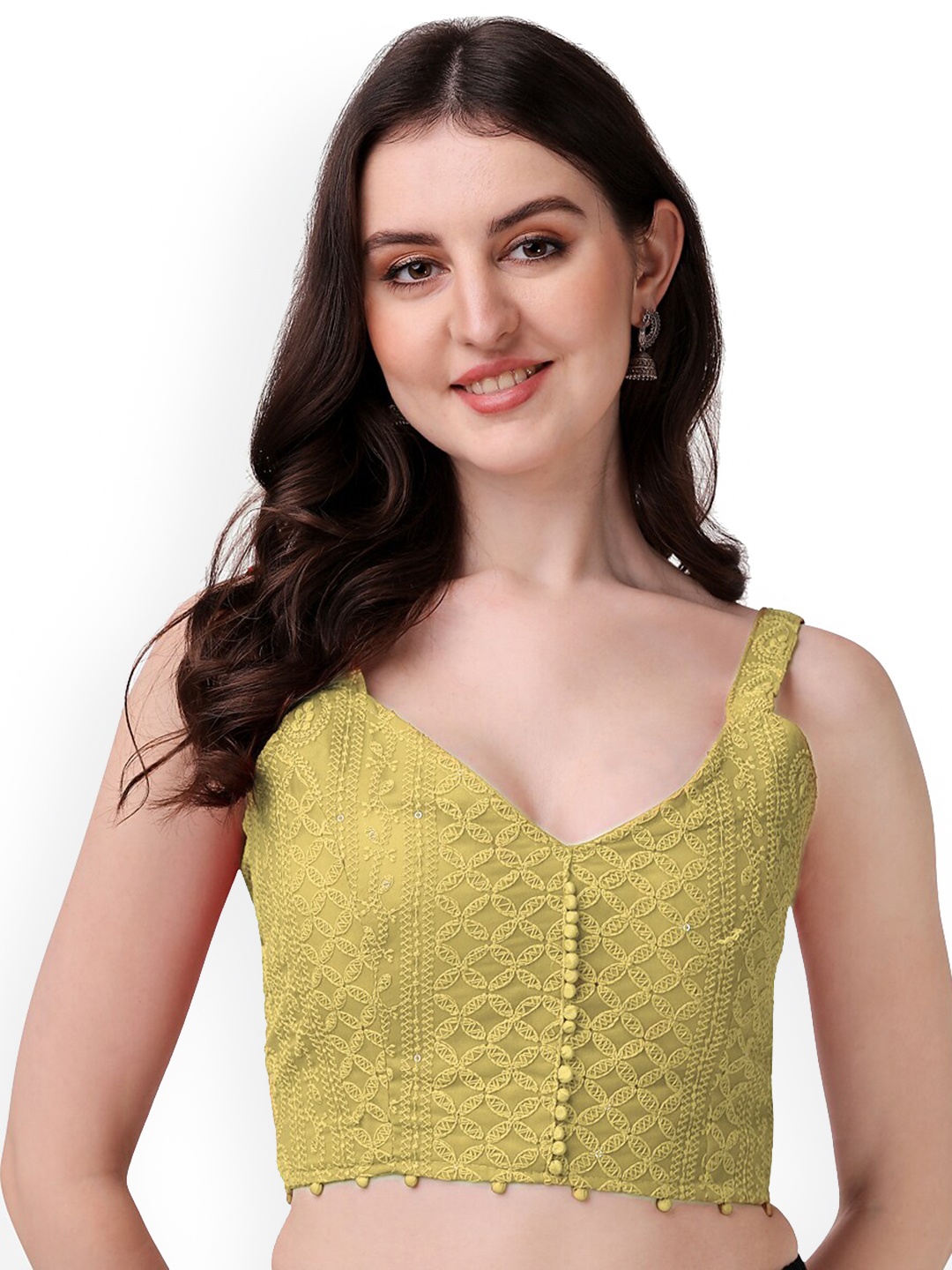 

PUJIA MILLS Embroidered Sleeveless Saree Blouse, Green