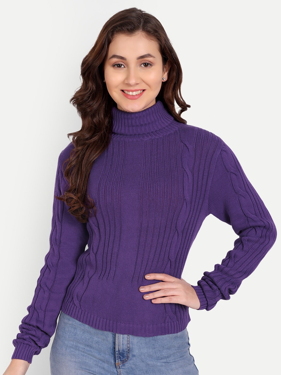 

iki chic Women Cable Knit Wool Pullover, Purple