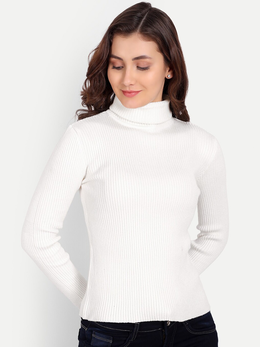 

iki chic Women Ribbed Wool Pullover, White