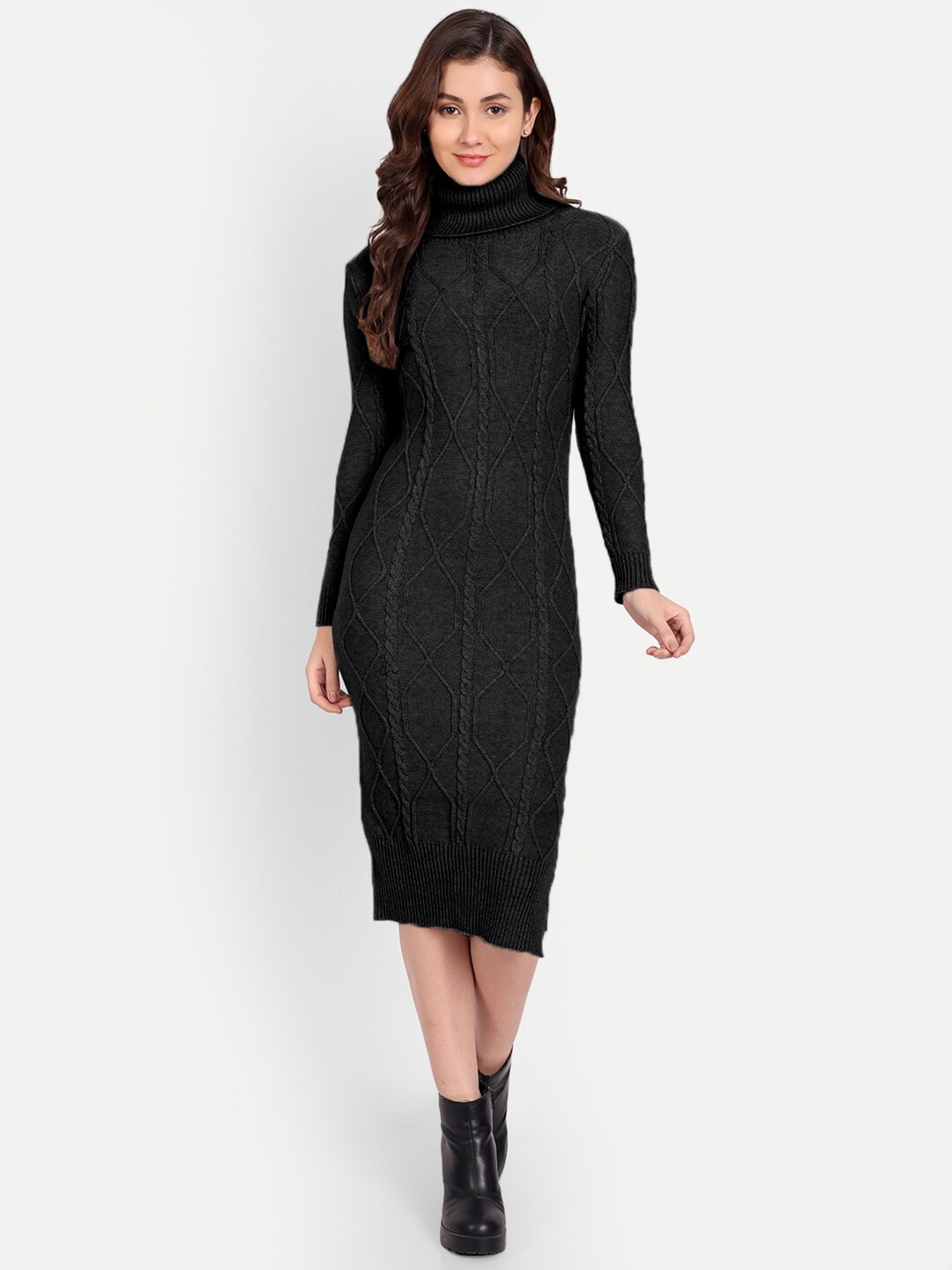

iki chic Wool Jumper Midi Dress, Black