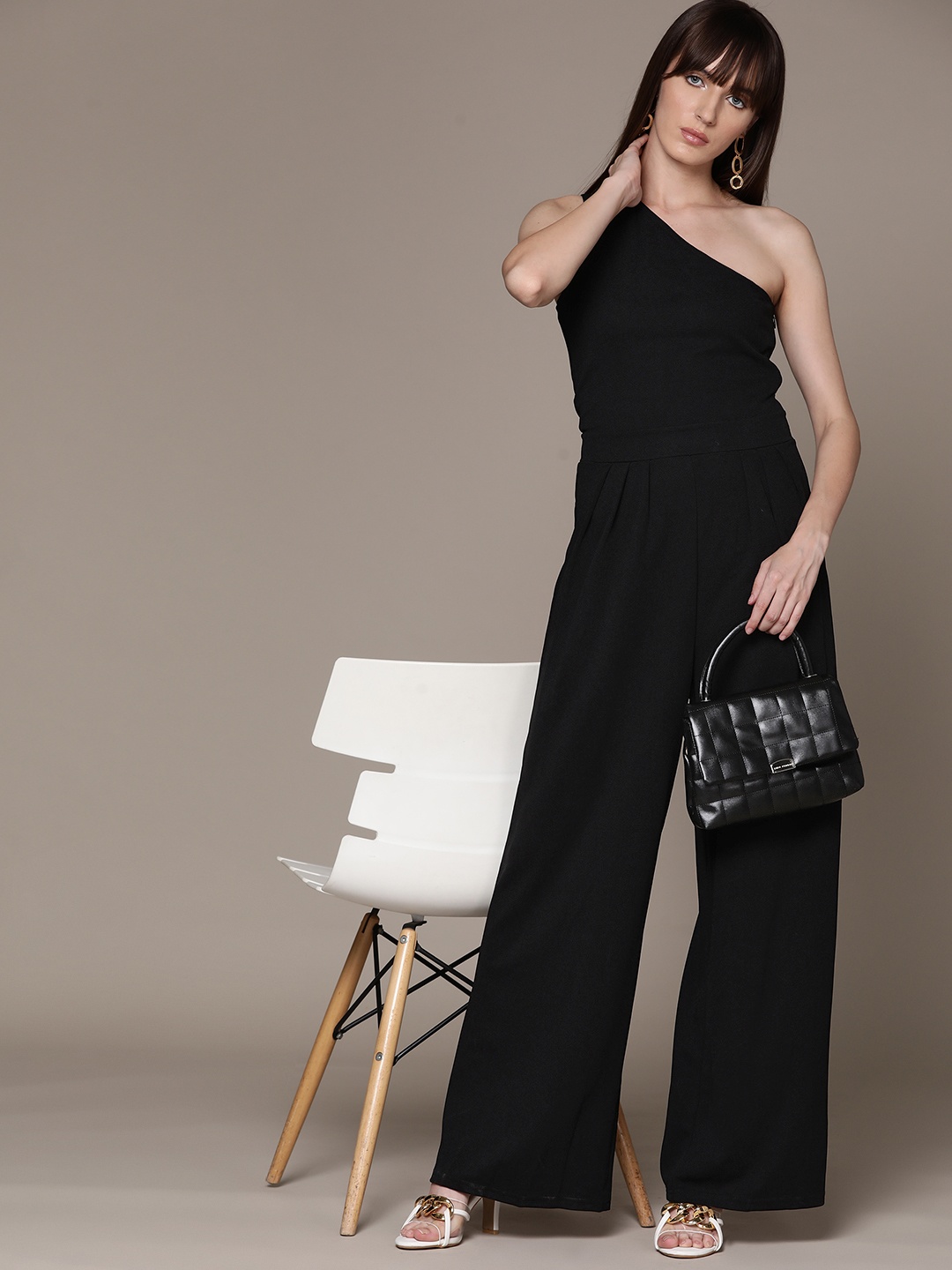 

bebe Soft Romance One Shoulder Jumpsuit, Black