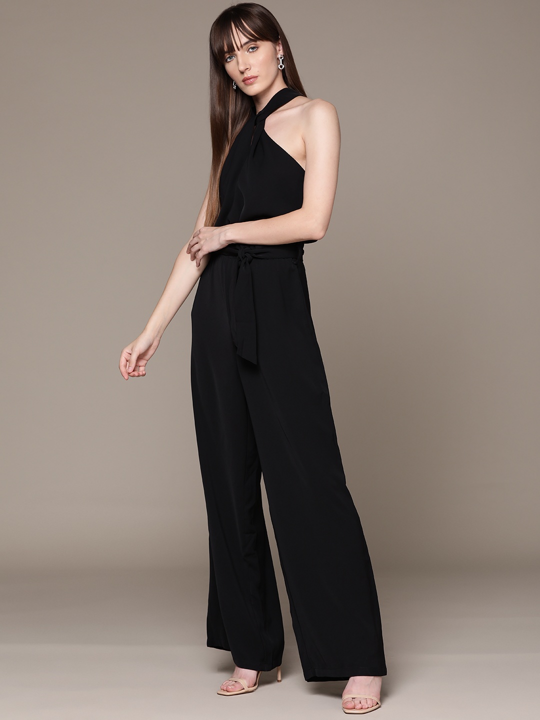

bebe Party Satin Basic Jumpsuit, Black