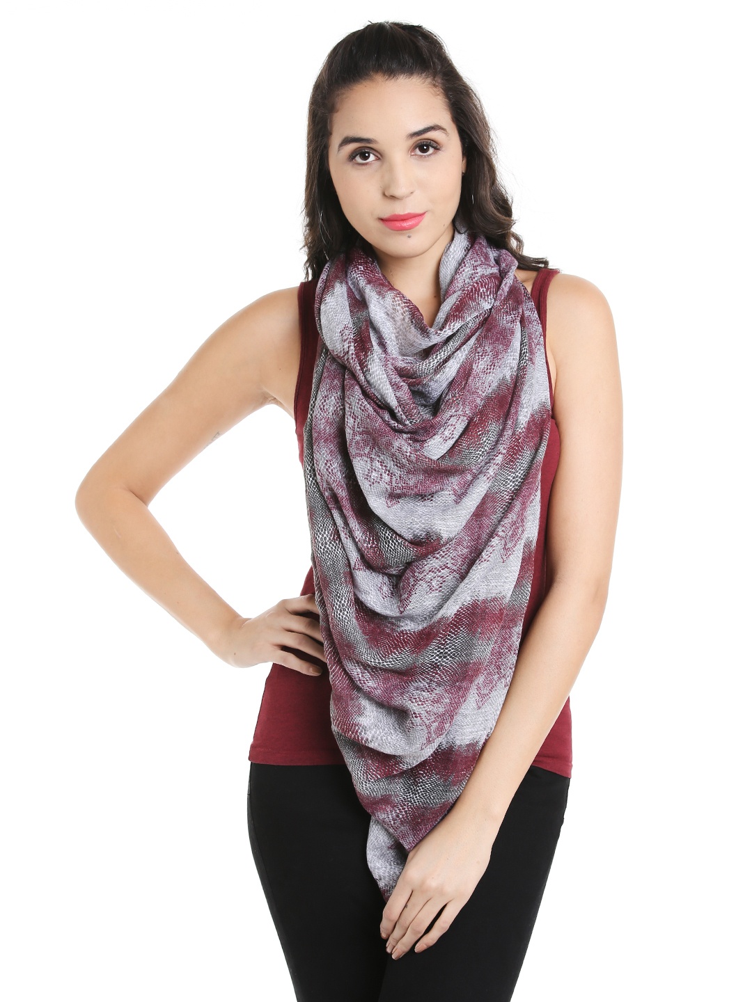 

Noi Grey & Maroon Printed Stole