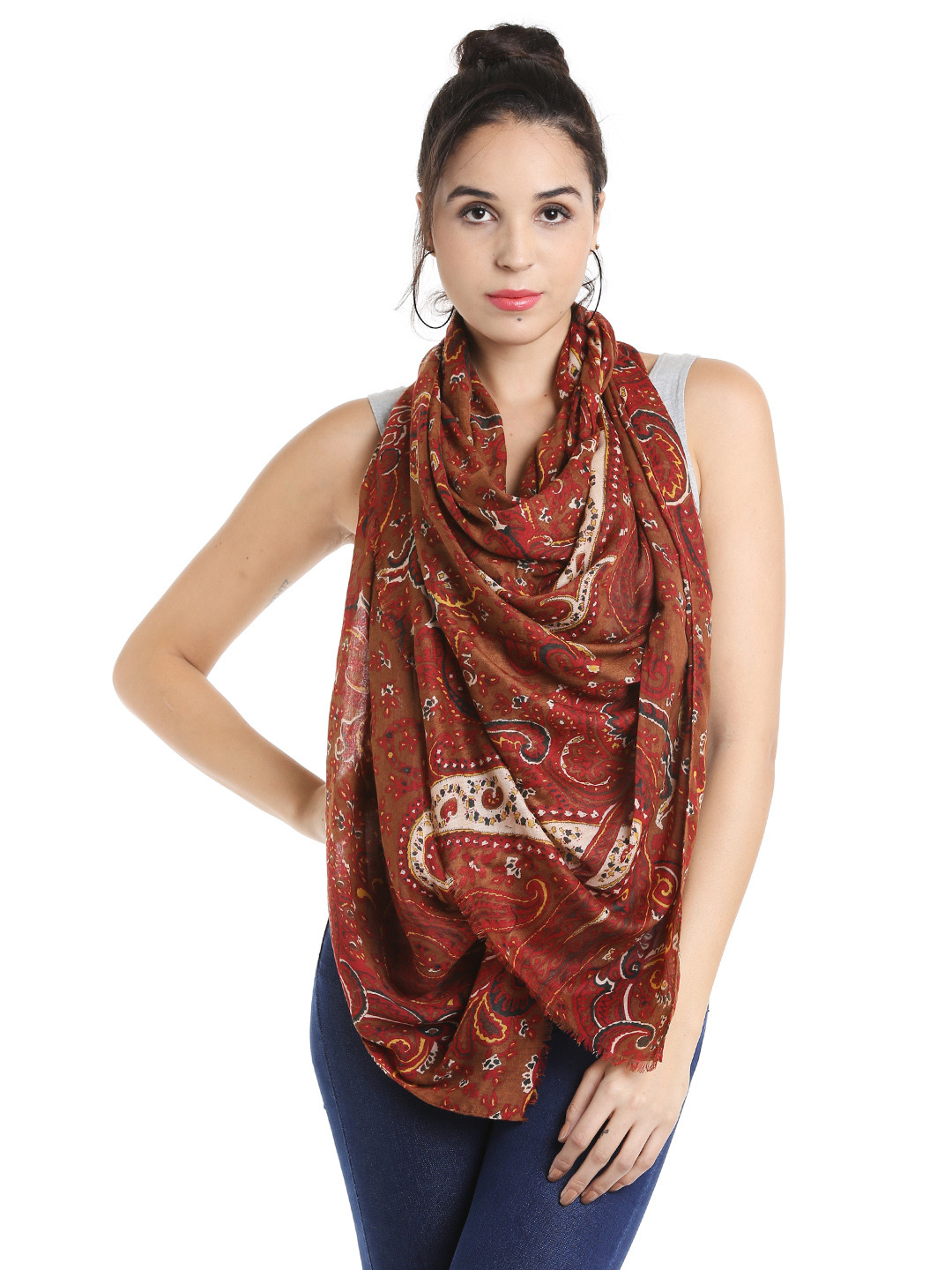 

Noi Red & Brown Ethnic Print Stole