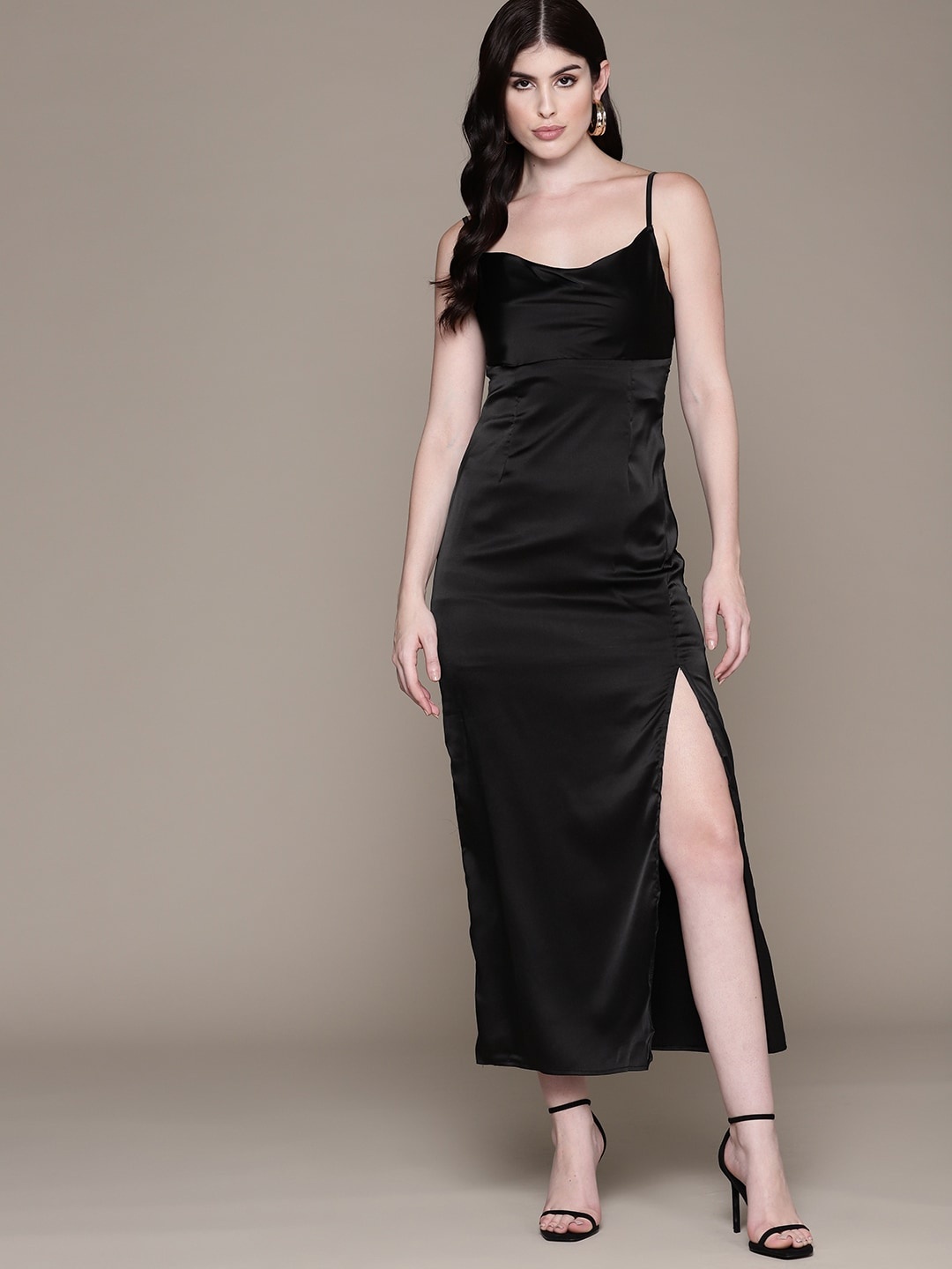

bebe Women Future Glam Satin Finish Maxi Slip Dress, Black