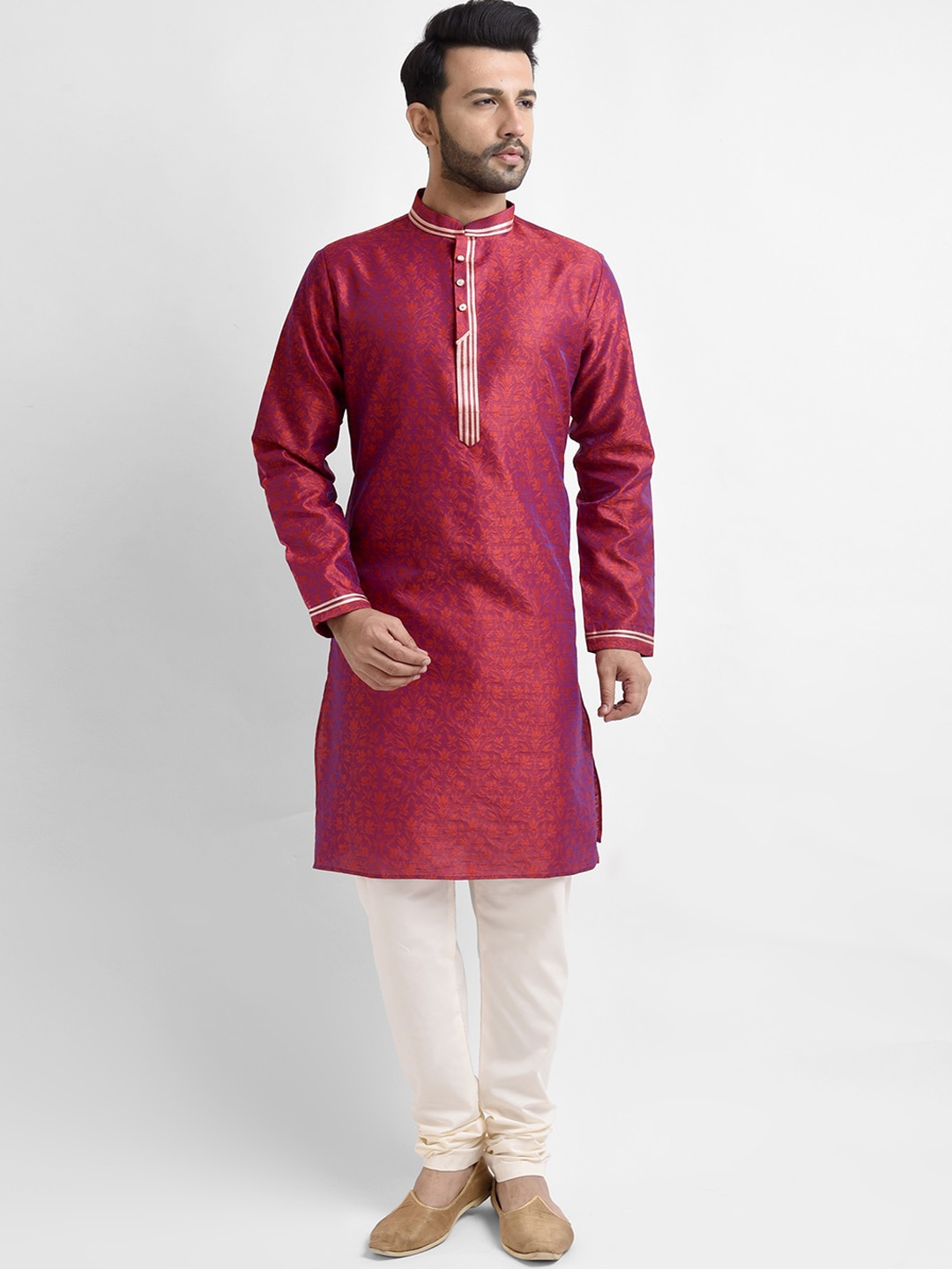 

FEMMIBELLA Men Maroon Floral Printed Kurta with Pyjamas