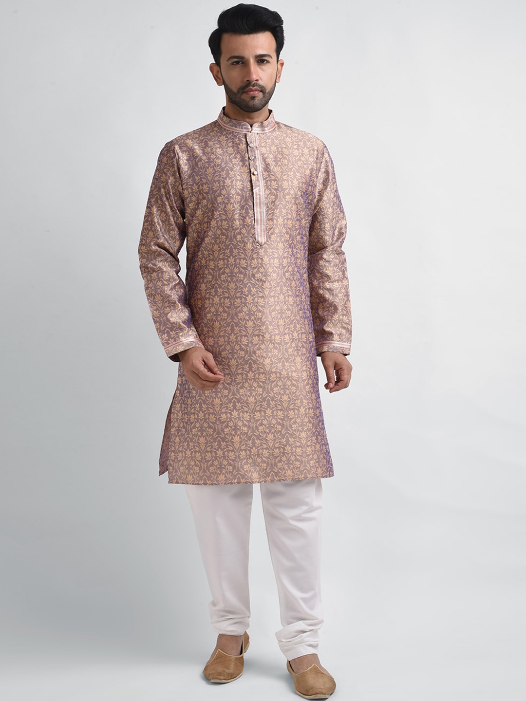 

FEMMIBELLA Men Ethnic Motifs Printed Thread Work Kurta with Churidar, Purple