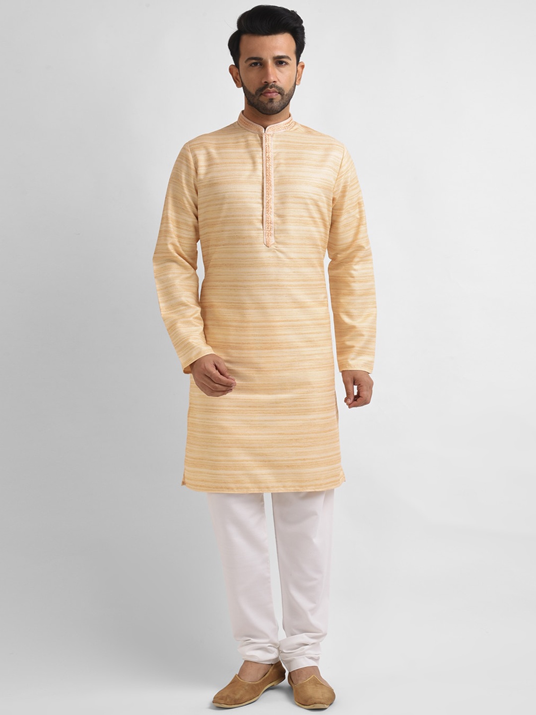 

FEMMIBELLA Men Thread Work Kurta with Churidar, Cream