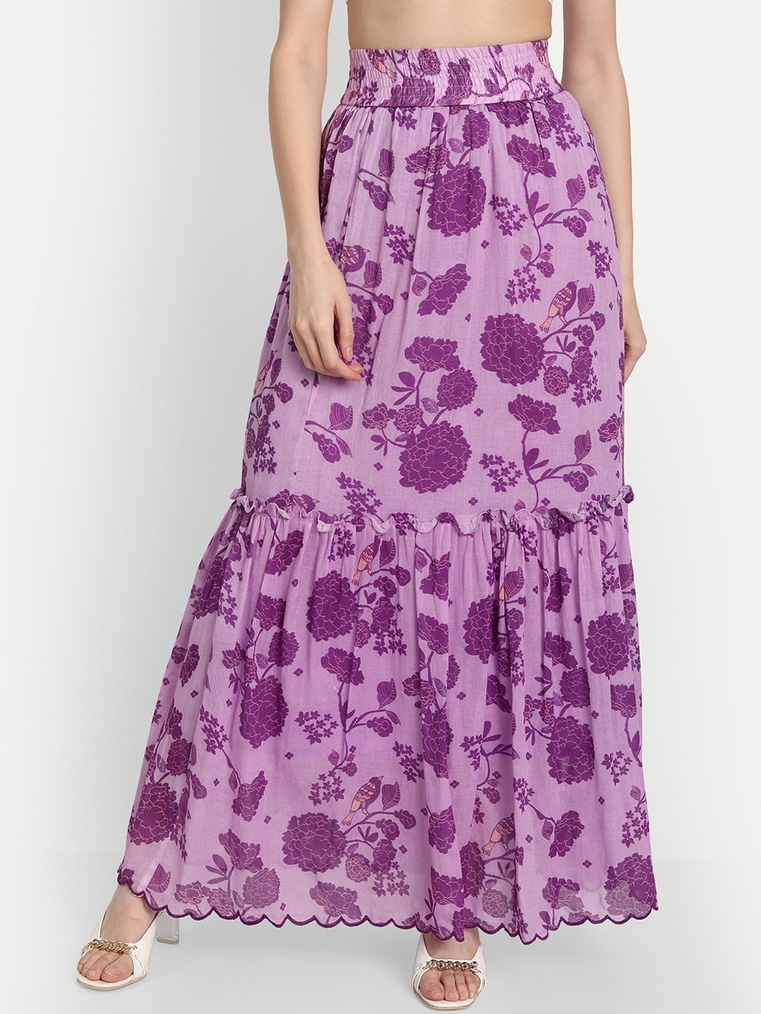 

KAPASRITI Printed Pure Cotton Maxi Skirts, Purple