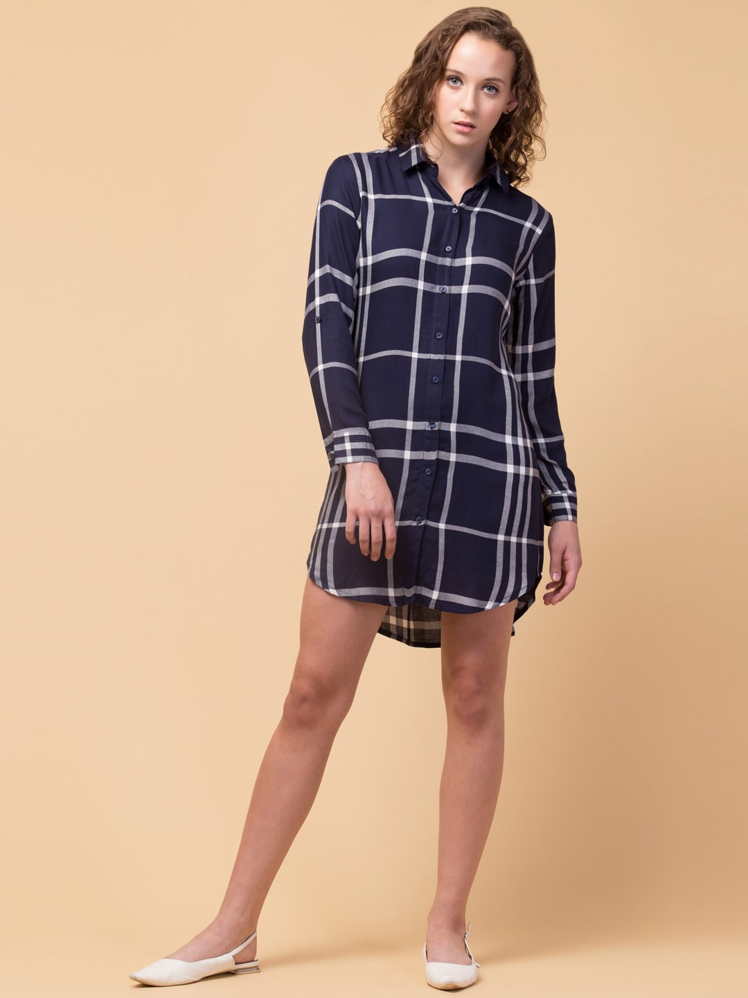 

Hive91 Checked Shirt Dress, Navy blue