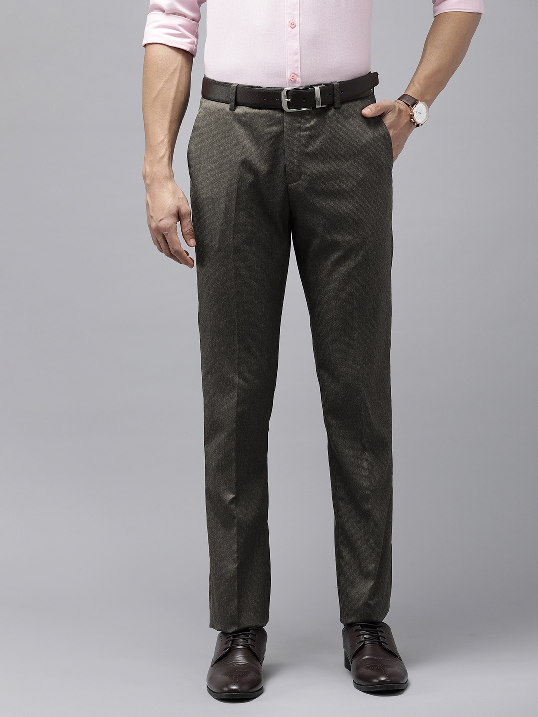 

Arrow Men Textured Tailored Fit Formal Trousers, Grey