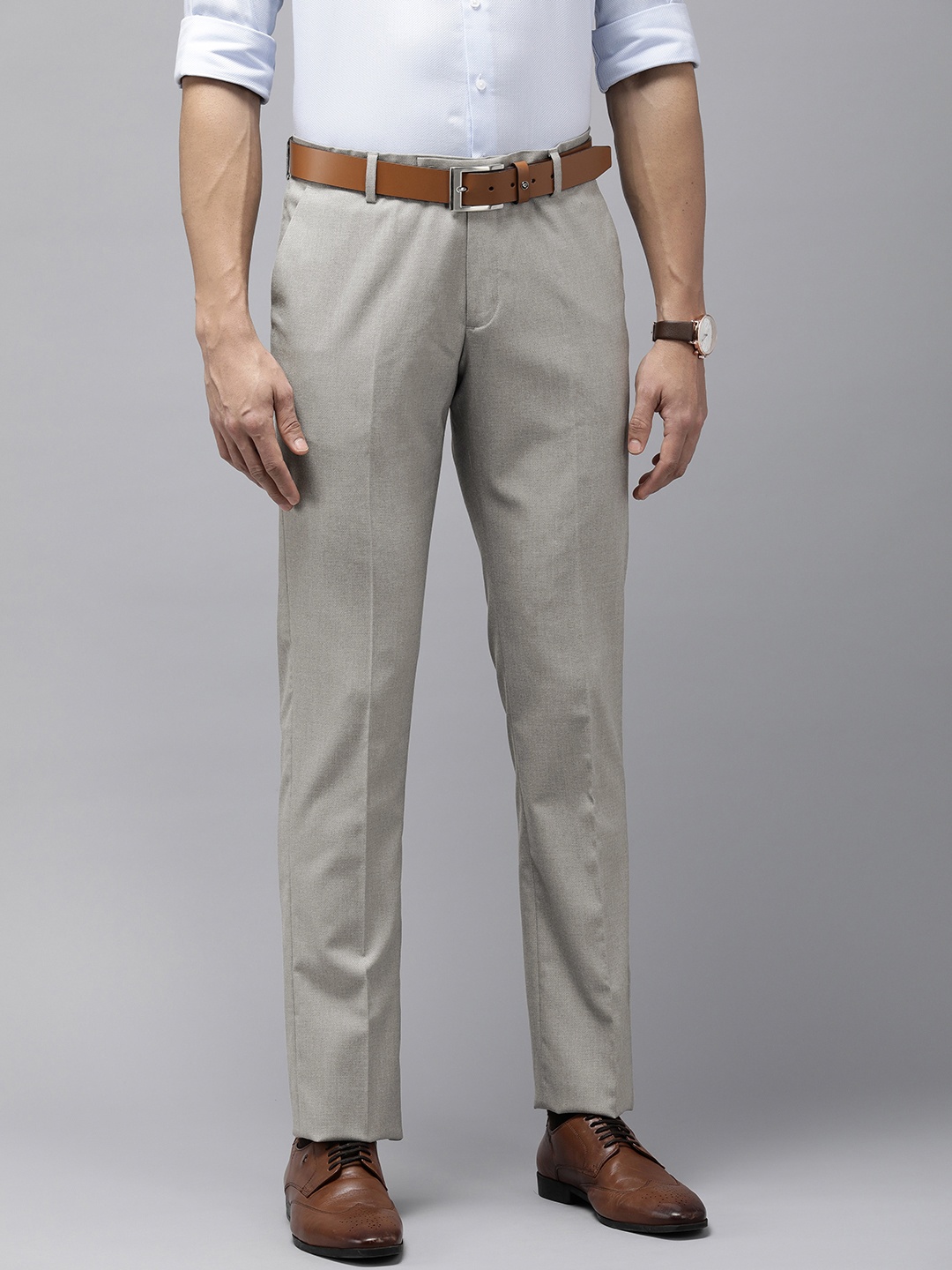 

Arrow Men Textured Tailored Fit Mid Rise Flat Front Formal Trousers, Grey