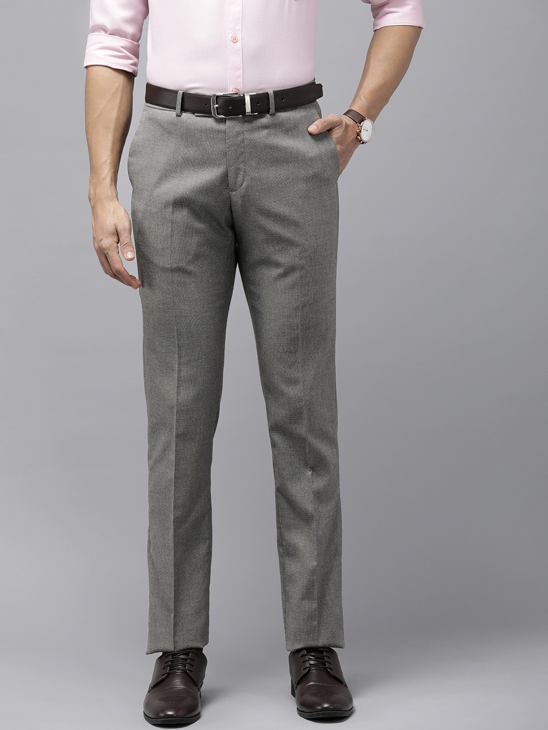 

Arrow Men Textured Tailored Fit Formal Trousers, Grey