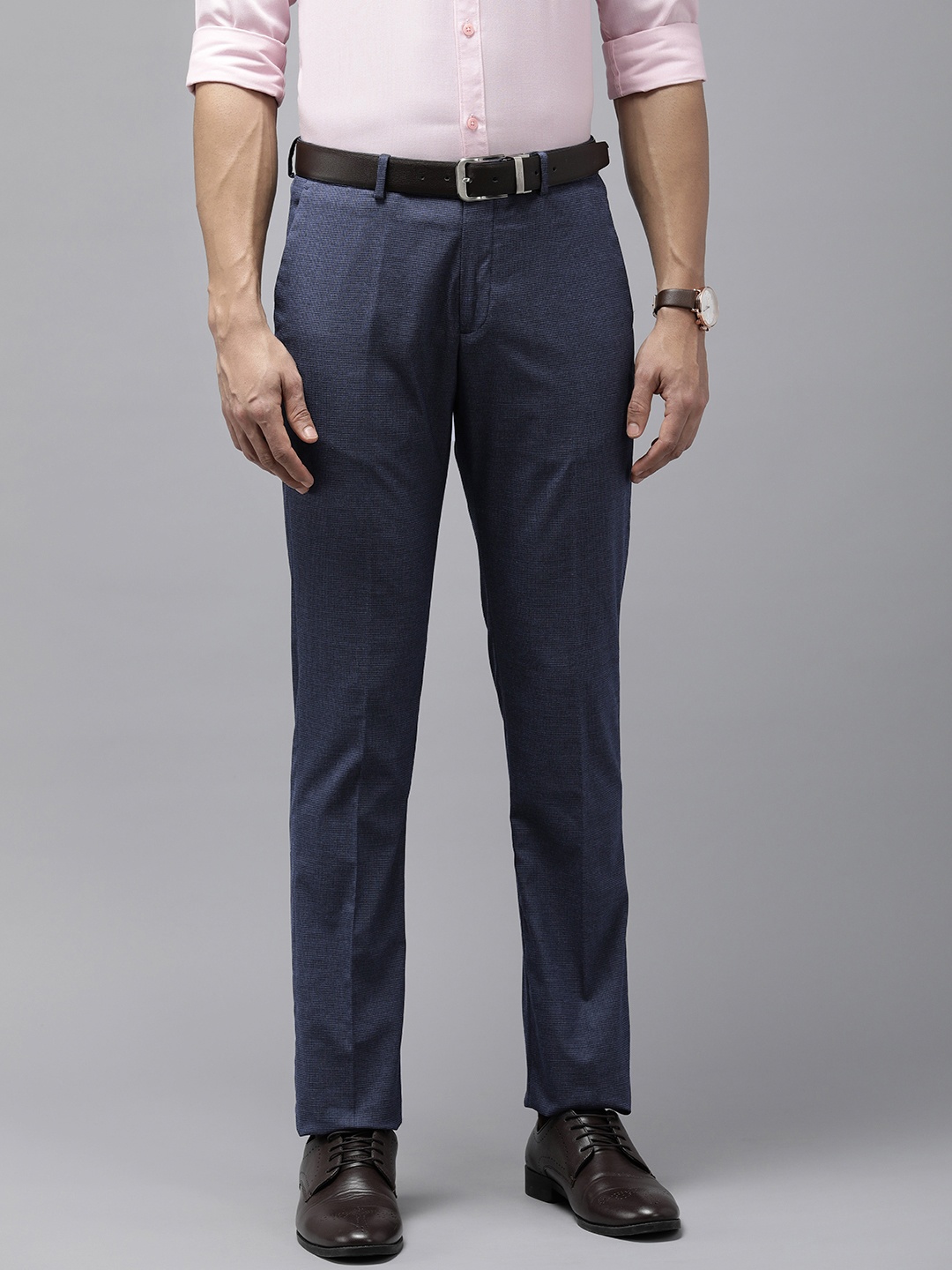 

Arrow Men Textured Tailored Fit Formal Trousers, Navy blue