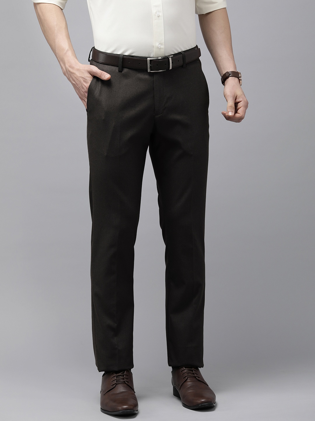 

Arrow Men Textured Tailored Fit Formal Trousers, Charcoal