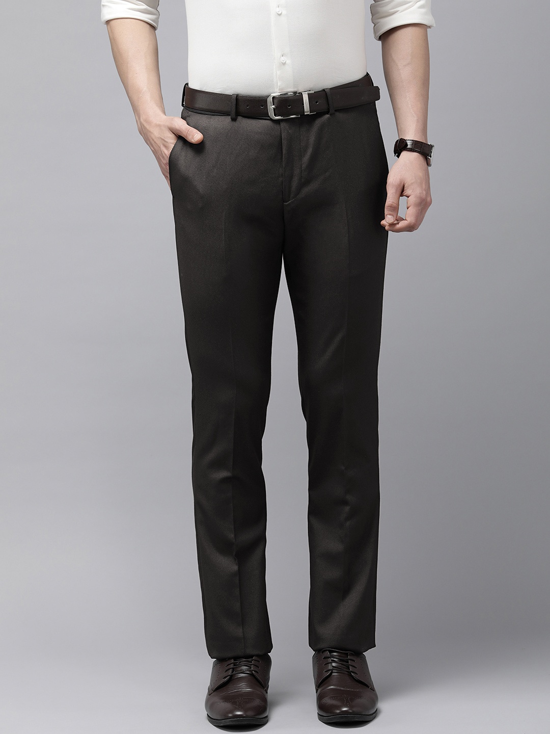 

Arrow Men Textured Tailored Fit Mid Rise Flat Front Formal Trousers, Black