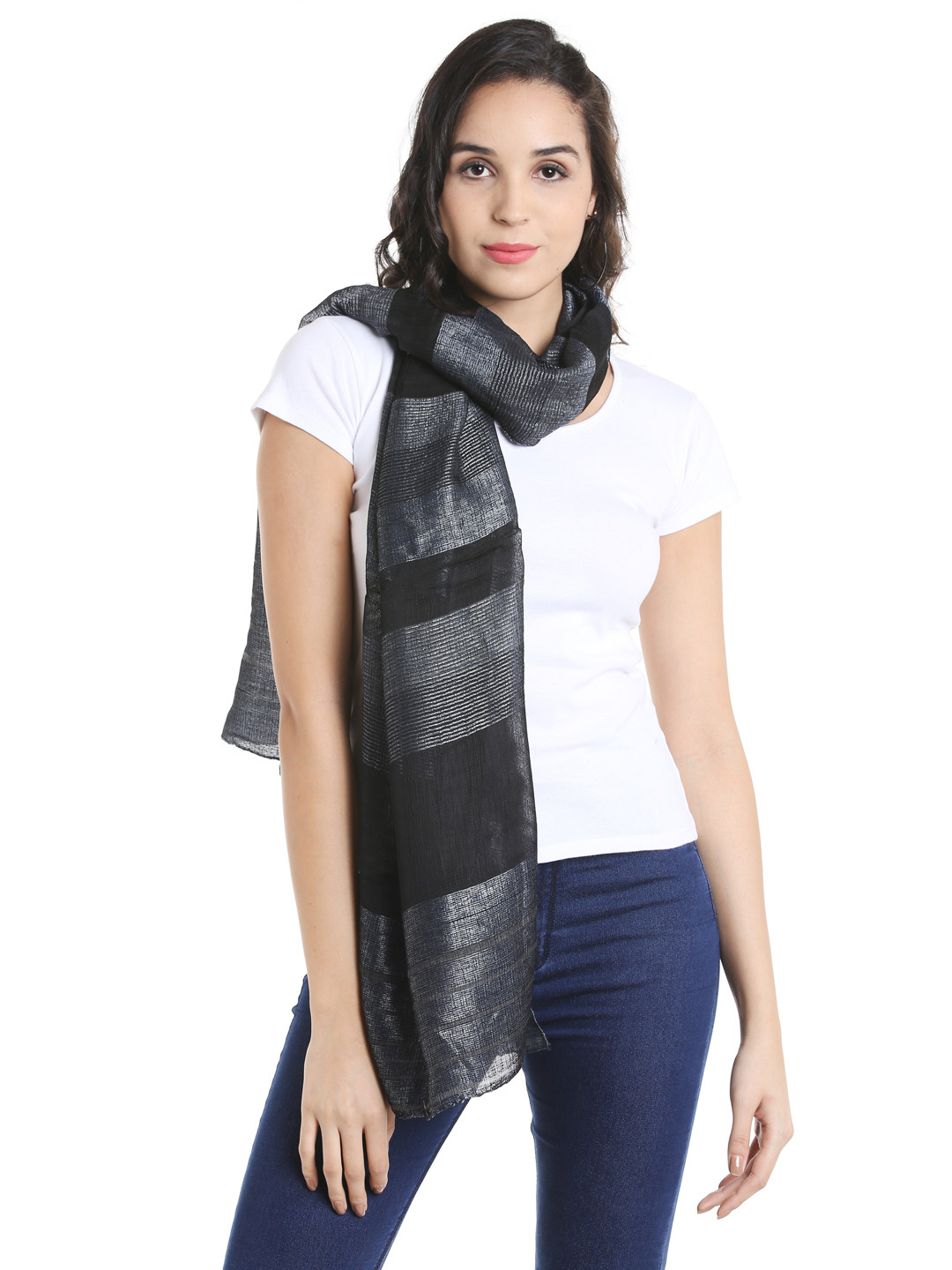 

Noi Black & Grey Striped Stole, Brown