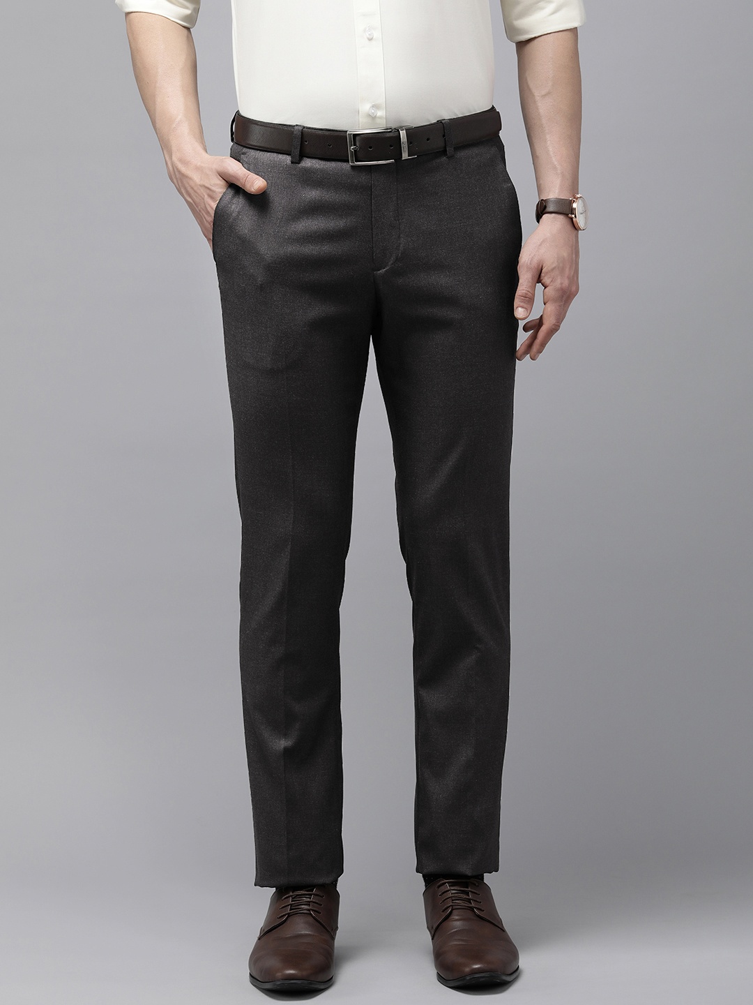 

Arrow Men Checked Tailored Fit Formal Trousers, Charcoal
