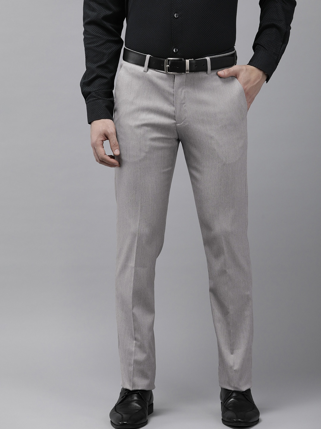

Arrow Men Textured Tailored Mid Rise Flat Front Formal Trousers, Grey