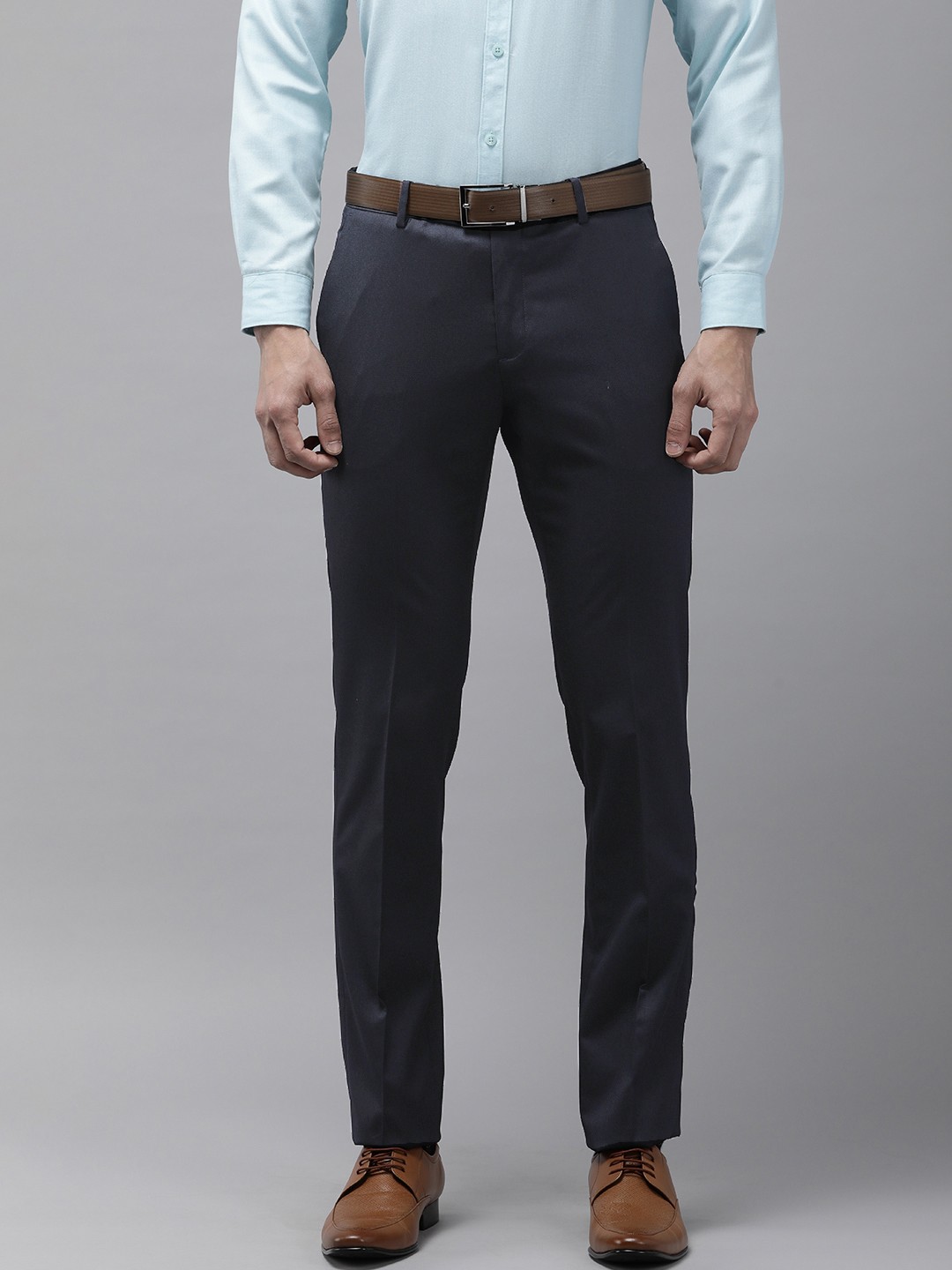 

Arrow Men Textured Tailored Mid Rise Flat Front Formal Trousers, Navy blue
