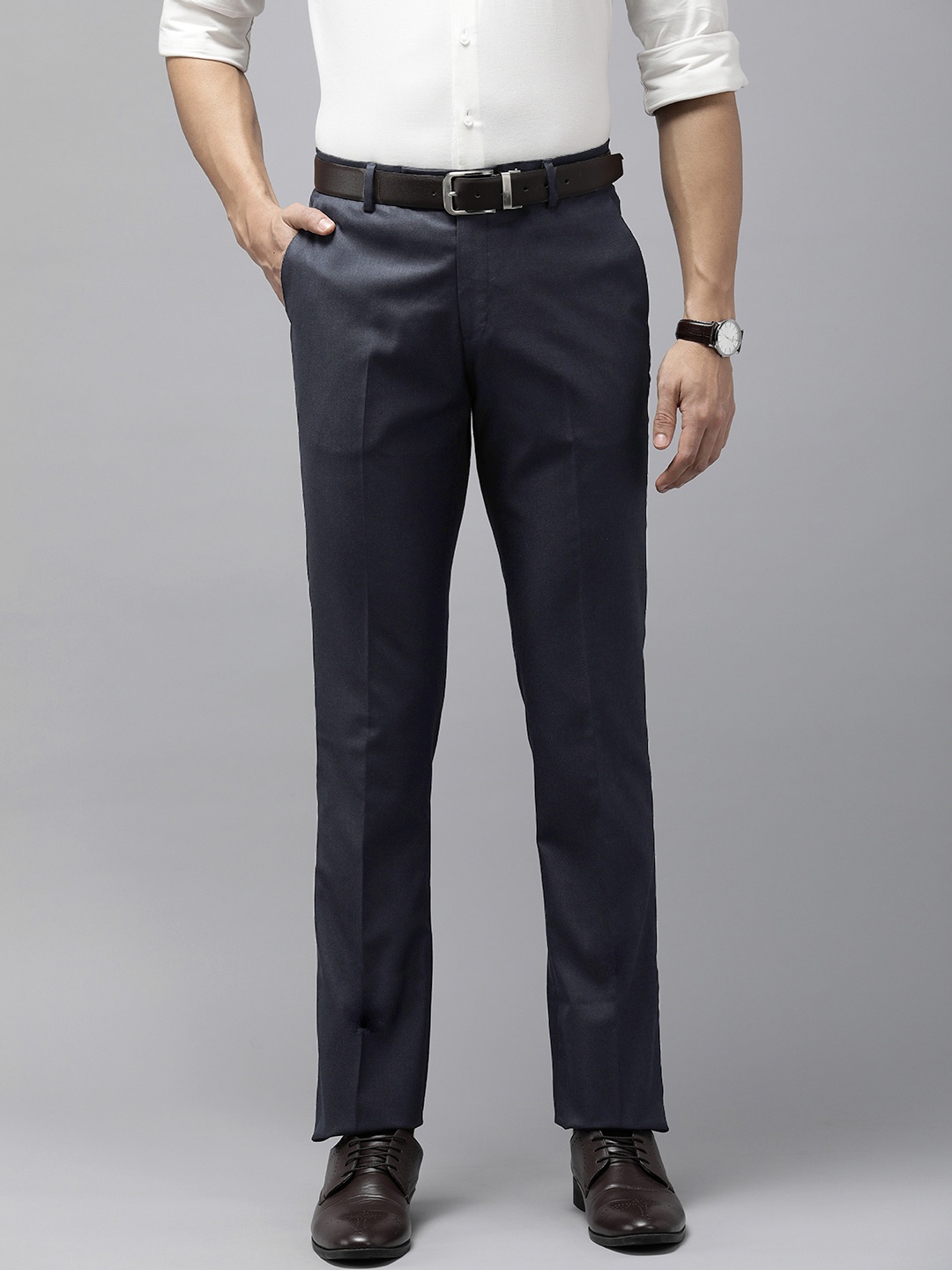 

Arrow Men Solid Tailored Formal Trousers, Blue