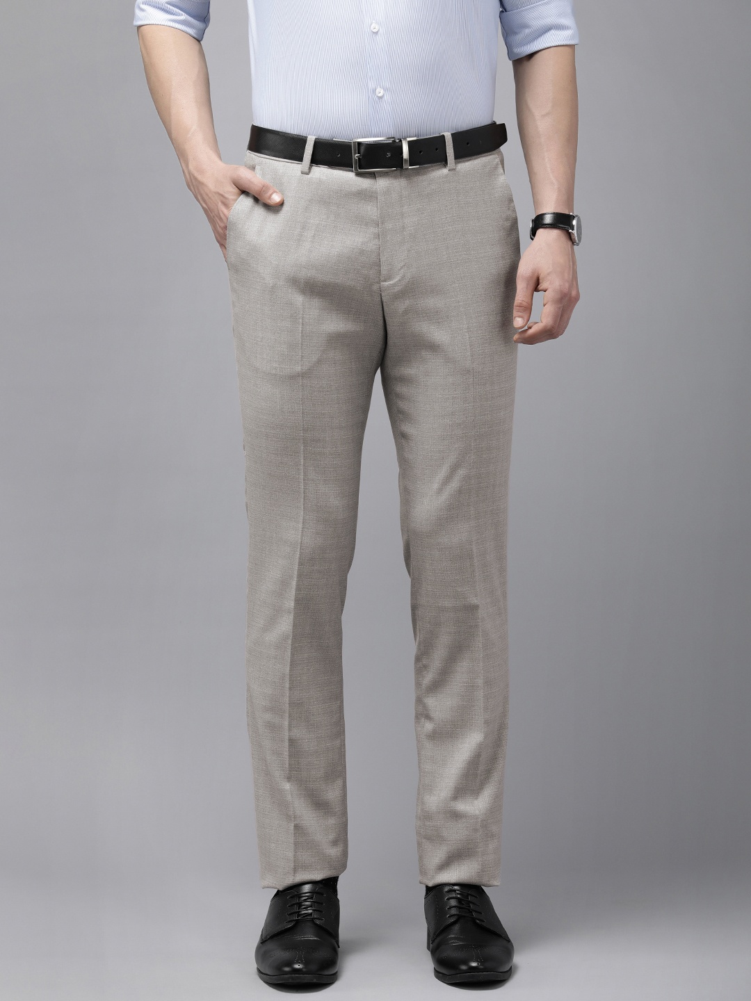 

Arrow Men Textured Tailored Fit Formal Trousers, Grey