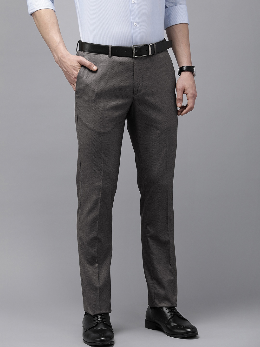 

Arrow Men Textured Tailored Fit Formal Trousers, Grey