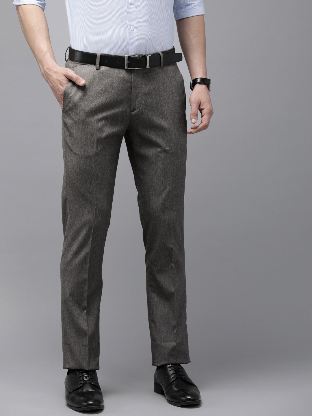 

Arrow Men Textured Tailored Fit Formal Trousers, Grey