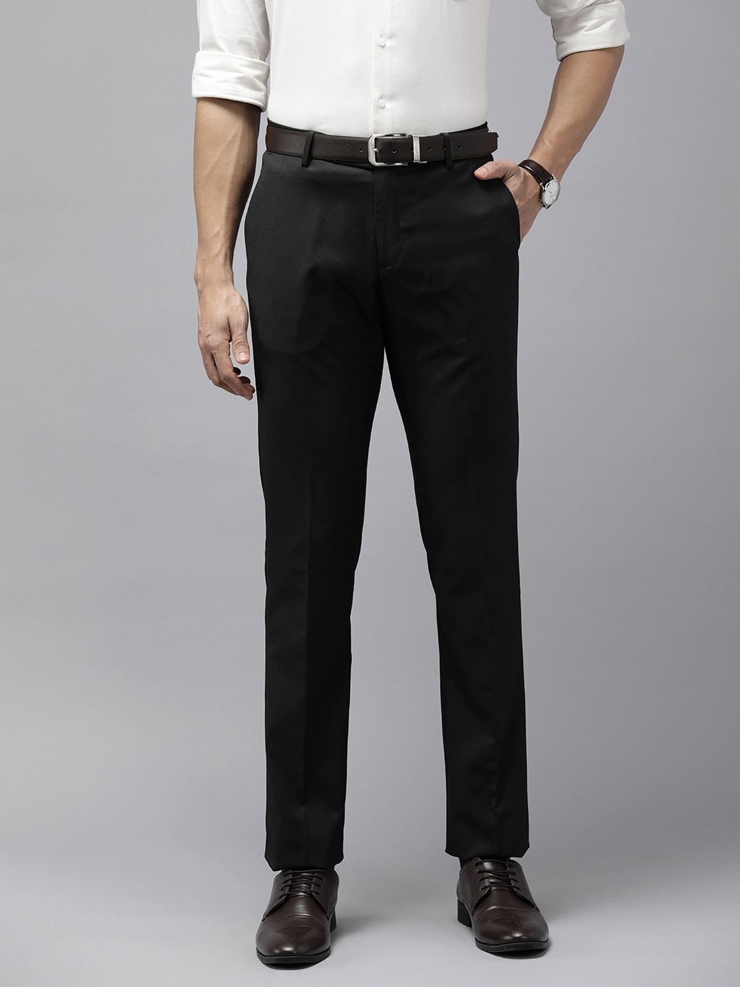 

Arrow Men Solid Tailored Fit Formal Trousers, Black