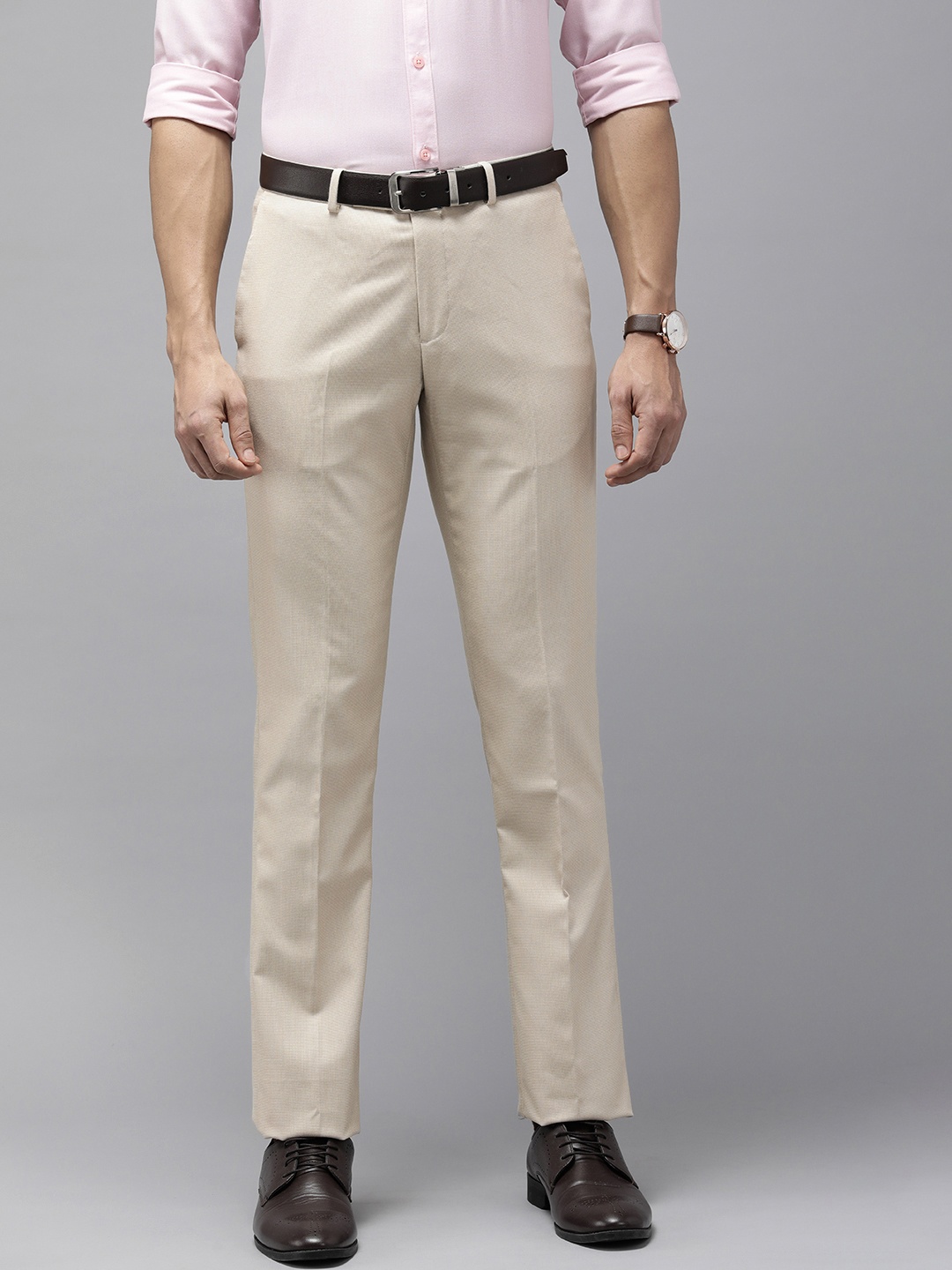

Arrow Men Textured Tailored Fit Formal Trousers, Beige
