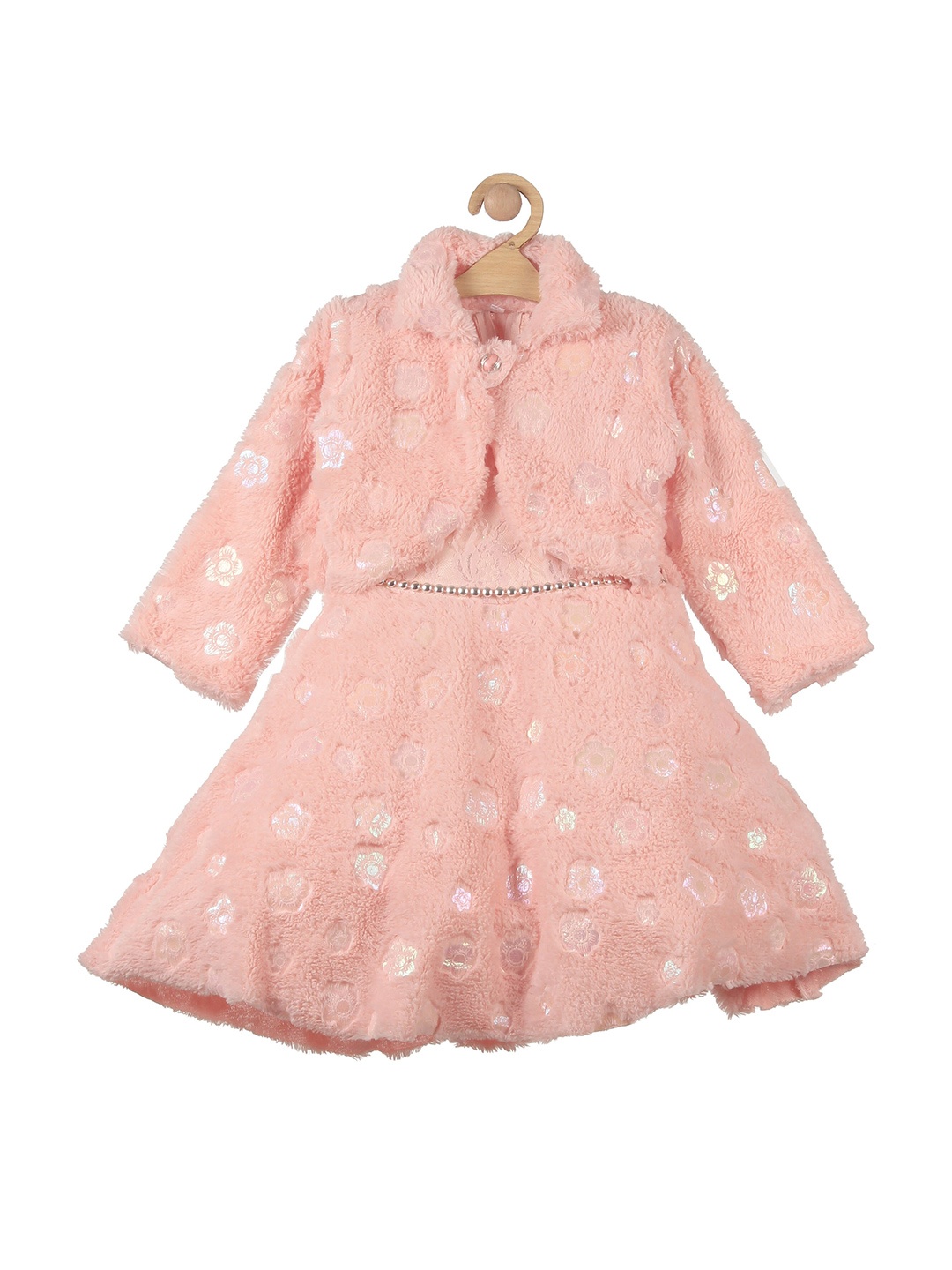 

Lil Lollipop Girls Fuzzy Floral Cotton Dress with Shrug, Peach